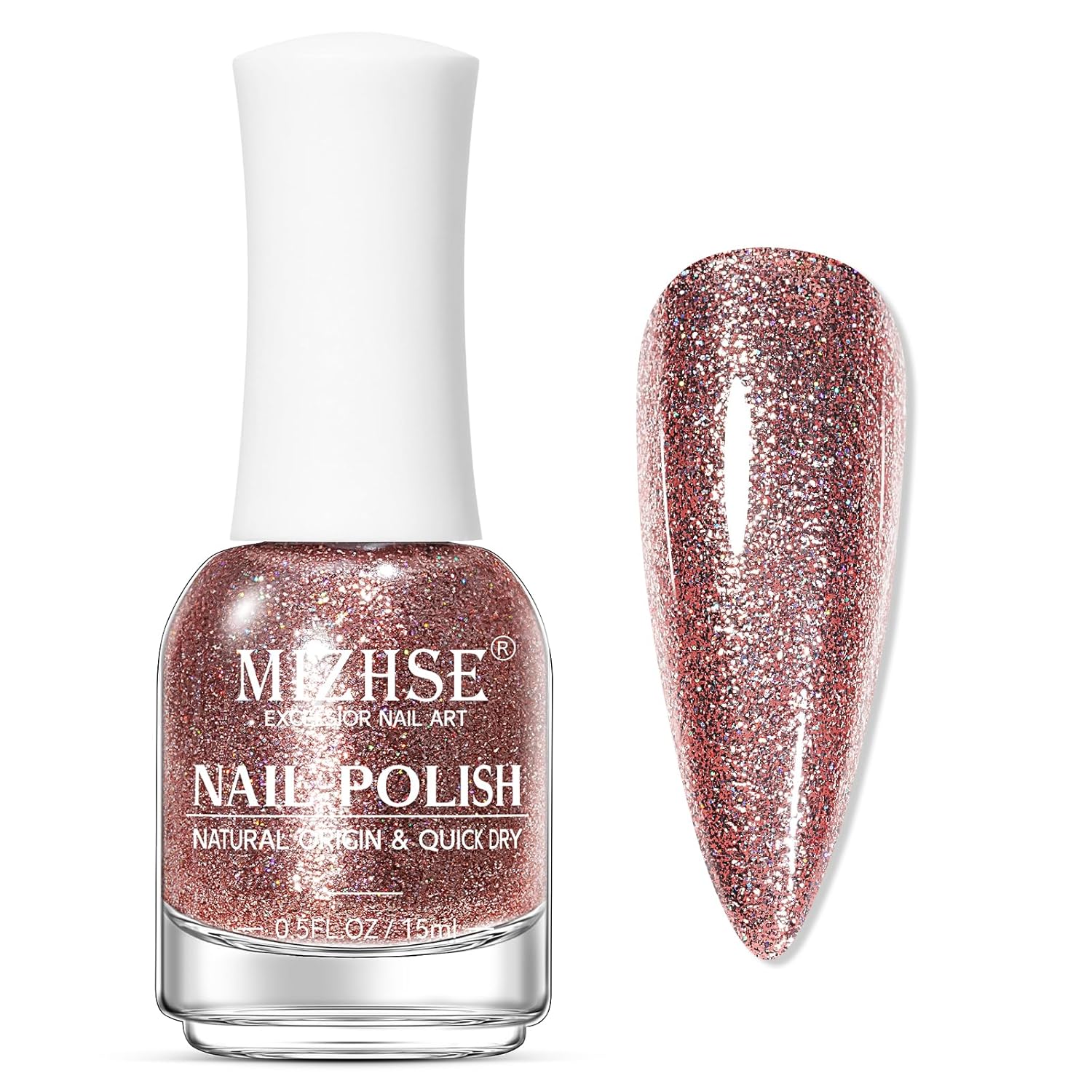 MIZHSE Quick Dry Glitter Brown Nail Polish, Fall Color Nail Polish Air Dry Fast, 15ml High Glossy Sparkly Shiny Shimmer Nail Art Salon Manicure Home-BrightBean Baby