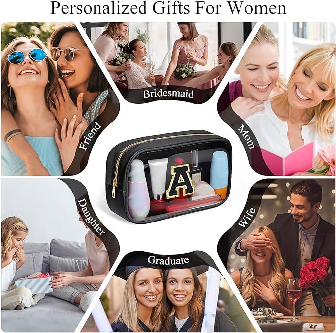 YOOLIFE Initial Travel Essentials Makeup Bag, Skin Care Clear Toiletry Bag Pouch Cosmetic Bag Case Large Makeup Bag Personalized Birthday Gifts for Women Birthday Gifts for Her Wife Black J-BrightBean Baby