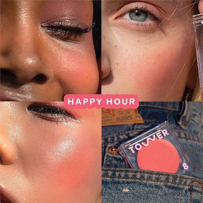 Tower 28 Beauty BeachPlease Cream Blush for Cheeks and Lips - Multi-Purpose Lip and Cheek Tint in Pink Blush - for Sensitive Skin – Color HAPPY HOUR, Luminous Finish-BrightBean Baby
