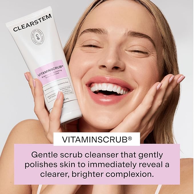 CLEARSTEM - VITAMINSCRUB - Antioxidant-Infused Scrub Cleanser - Exfoliating Face Wash + Body Scrub - Vitamin C, Hemp, Bamboo - Skin Care Products - Gluten Free, Cruelty Free - 6 fl oz / 177ml-BrightBean Baby