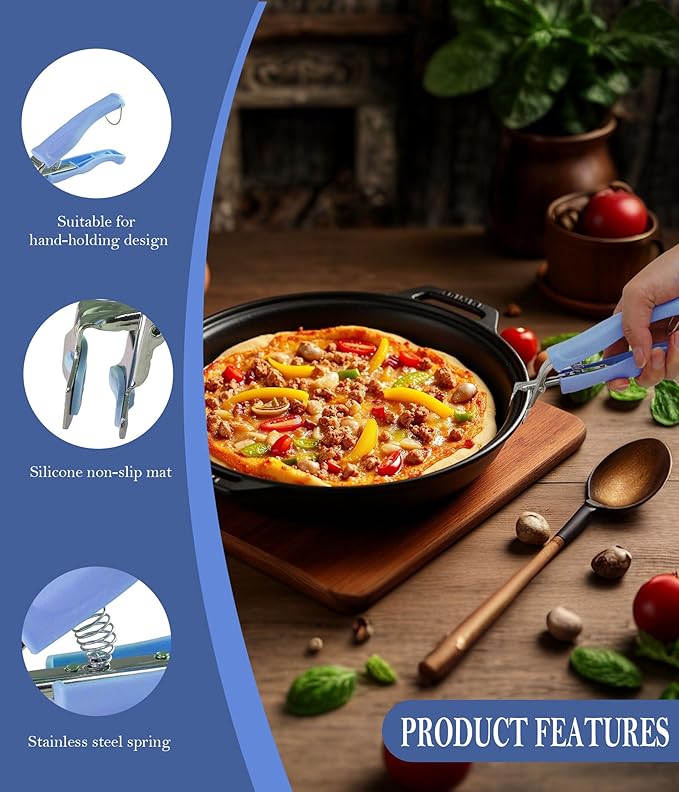 Stainless Steel Anti-Scalding Hot Bowl Dish Plate Gripper Clips Tongs Clamp Holder for Moving Hot Plate or Bowls with Food Out from Instant Pot Microwave Oven (1, Blue)