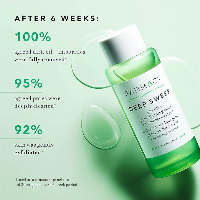 Farmacy 2% Salicylic Acid Toner for Face - Deep Sweep Gentle BHA Exfoliant for Oily Skin - Refines Texture with Papaya Enzymes & Moringa Water for a Healthy-Looking Complexion (100ml)-BrightBean Baby