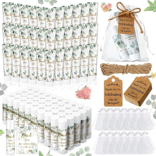 200 Pcs Baby Shower Wedding Party Favors Gift Set, 50 Pcs Baby Shower Hand Cream and 50 Lip Balm for Wedding Bridesmaid Guests Gift Supplies with 50 Organza Bag 50 Thank You Tag(Eucalyptus)-BrightBean Baby