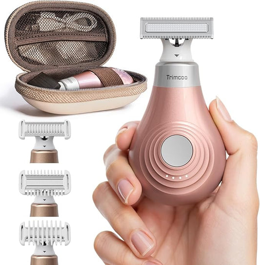 Mini Bikini Trimmer for Women - Intimate Pubic Hair Removal, Electric Body Groomer, Small Portable Wet/Dry Shaver, Magnetic Blade, USB-C Rechargeable with Travel Case, Easy to Clean (Gold)-BrightBean Baby