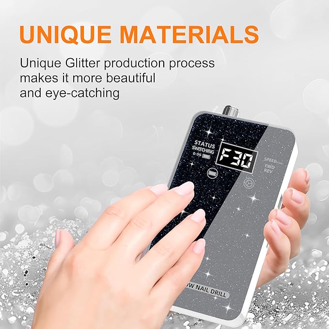 Professional Electric Nail Drill File:COSYGLOW Glitter Portable Cordless E-File Nail Drill Kit with 11 Drill Bits,30000 RPM Rechargeable Nail Drills Machine for Acrylic Nails Gel Polishing(Black)-BrightBean Baby