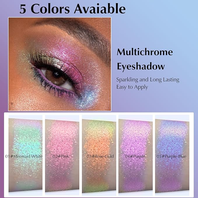 Glitter Eyeshadow Palette, Multichrome Chameleon Purple Blue Eye Shadow, Color Shifting Multi-Reflective Holographic Eyeshadow Shimmer Inner Corner Eye Brightener Highlighter Makeup-BrightBean Baby