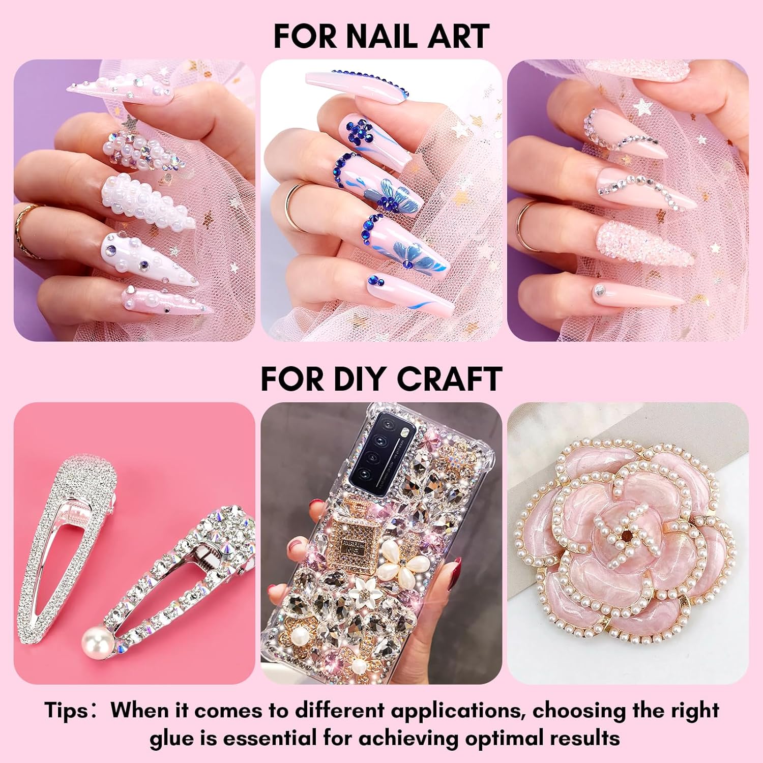 Makartt Rhinestone Glue Kit, 8ml Gel With Brush Pen Tip, Mixed Color Rhinestones, Pearls, Diamonds & Iridescent Crystals for Nail Art, DIY Home Decor, Christmas Design-BrightBean Baby