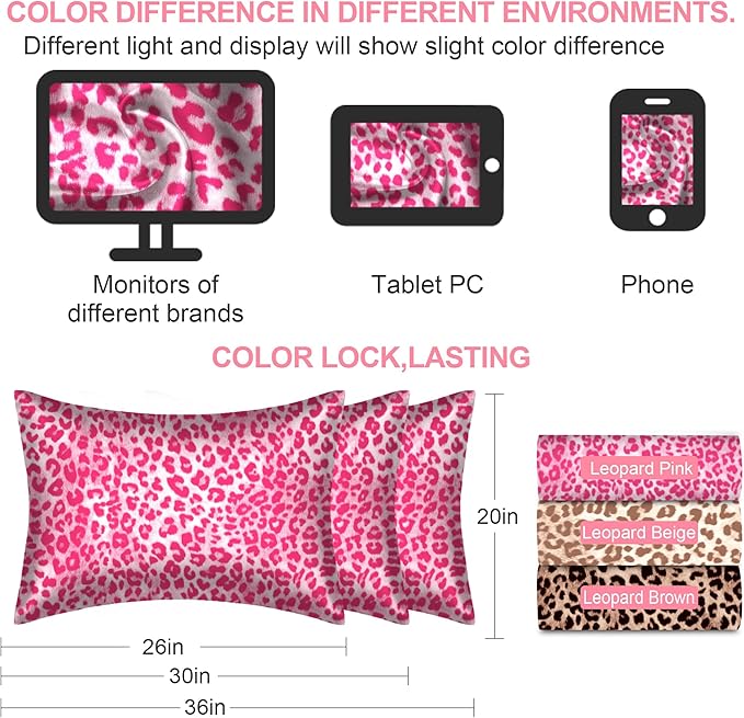 Mulberry Silk Pillow Cases Queen Size with Hidden Zipper, Ultra Smooth and Soft Breathable Cooling Silk Satin Pillowcase for Hair and Skin, Gifts for Women Men (Leopard Pink, 20x30 Inches, 1 Pack)