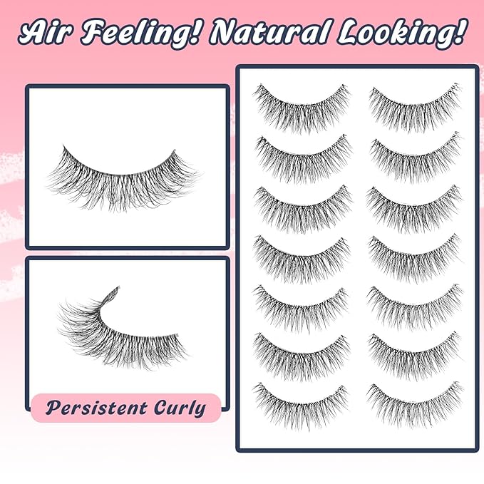 False Lashes Natural Look Wispy Eyelashes 13MM Eye Lash Pack for Daily C Curl Natural Lashes 7 Pair Siligli-BrightBean Baby