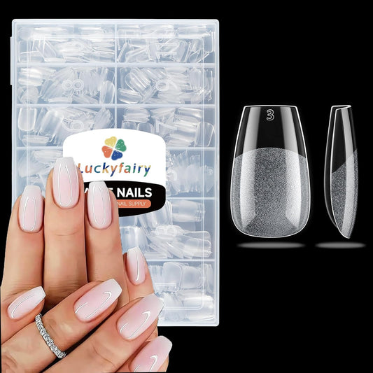 Coffin Press on Nails: 504pcs Pre-etched Short Nails Clear Coffin Gel Tips for Full Cover Fake Nails French Nail Extension Salon Home DIY 12 Sizes Gelly Tips-BrightBean Baby