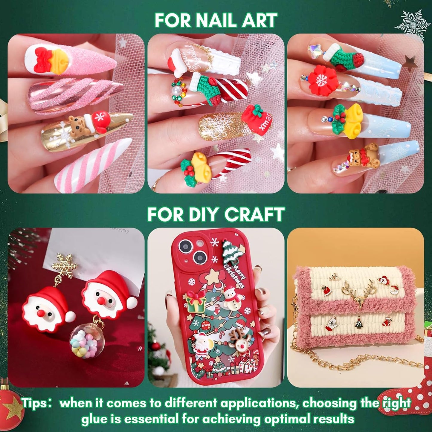 Makartt Christmas Decorations Gift Set: 48PCS 3D Nail Charms with Cartoon Santa, Elk, Tree, Bells for Women, Includes Art Tweezer, Acrylic Accessories for Nails Techs and DIY-BrightBean Baby