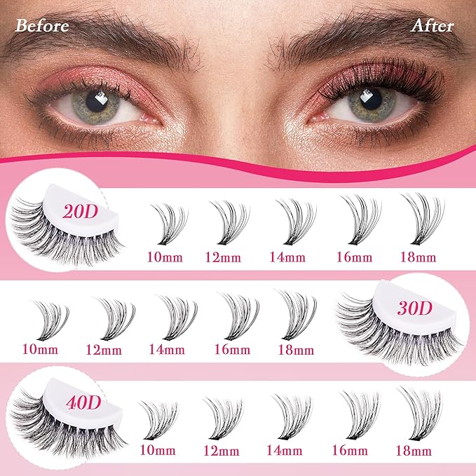 Lash Clusters 600PCS - Eyelash Clusters 20D+30D+40D+50D+60D+80D Wispy Individual Lashes D Curl Lash Extension 10-18MM Natural Lash Clusters DIY Cluster Eyelash Extensions for Beginners-BrightBean Baby