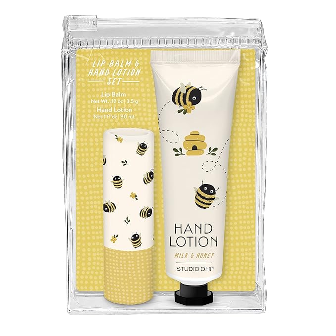 Studio Oh! Lip Balm & Hand Lotion Set - Travel-Size Toiletries, 2-Piece Gift Set - Moisturizing, Portable - Buzzy Bees-BrightBean Baby