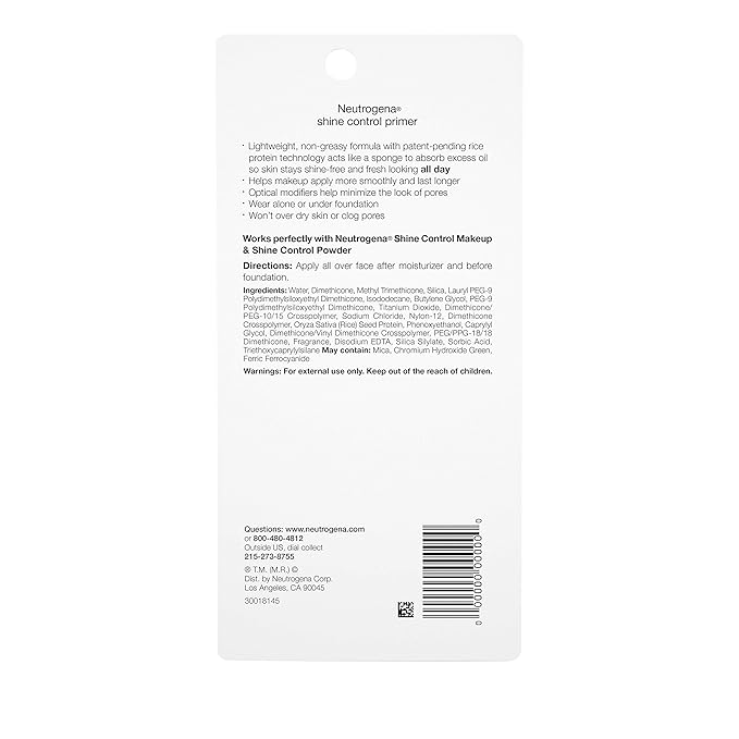 Neutrogena Shine Control Mattifying Liquid Face Primer for Oily Skin, Lightweight, Non-Comedogenic and Non-Greasy Pore and Makeup Primer with Oil-Absorbing Rice Protein, 1 fl. oz (Pack of 2)-BrightBean Baby