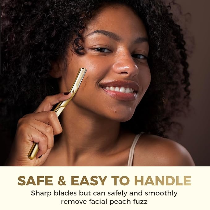 ZOMCHI Dermaplane Razor with 11 Blades for Women & Men, Eyebrow Trimmer with Protective Silicone Cap, Face Razor for Hair Removal - Matte Gold-BrightBean Baby