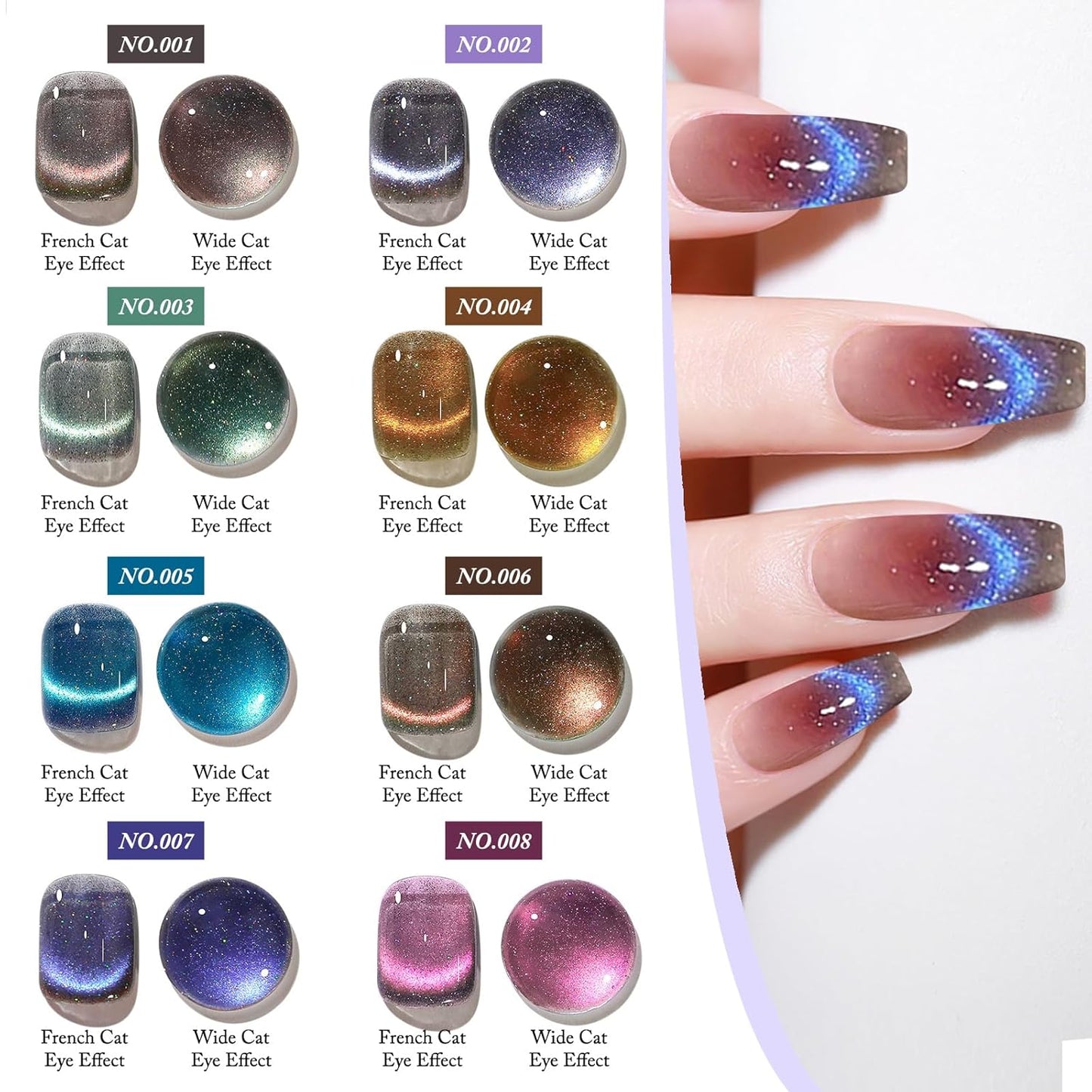 Crushed Diamond Cat Eye Gel Nail Polish with Magnet Stick, 15ml Holographic Glitter Gel, Ideal for DIY Nail Art, Lavender Luminance-BrightBean Baby
