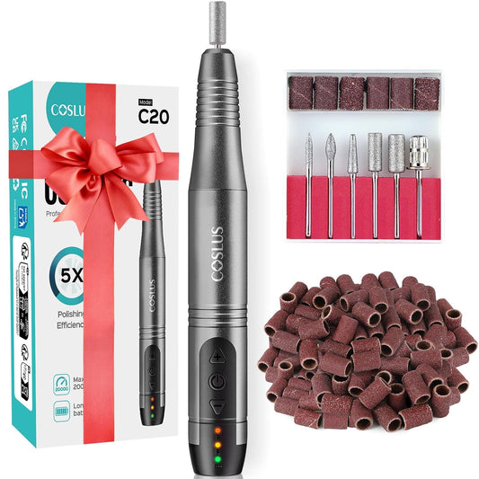 COSLUS Cordless Nail Drill Electric File: Professional for Acrylic Gel Dip Powder Nails Portable Nail Drill Machine Kit for Manicure Pedicure Nail Set with Everything Rechargeable Lightweight-BrightBean Baby