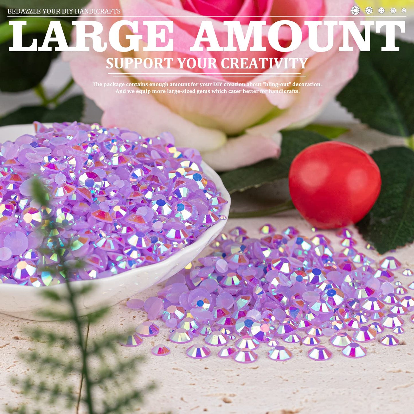 7000PCS Resin Rhinestones with Tweezers for Crafting, 2/3/4/5/6mm Flatback Jelly Rhinestones, 4 Box Lavender Purple AB Non Hotfix Crystal Gems for DIY Crafts Mugs Tumblers Clothes Makeup Nail-BrightBean Baby