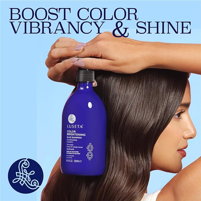 Luseta Blue Shampoo & Conditioner Set - Color Brightening for Brassy and Brunette Treated Hair, Revive Cool Tones, 2x 16.9oz-BrightBean Baby
