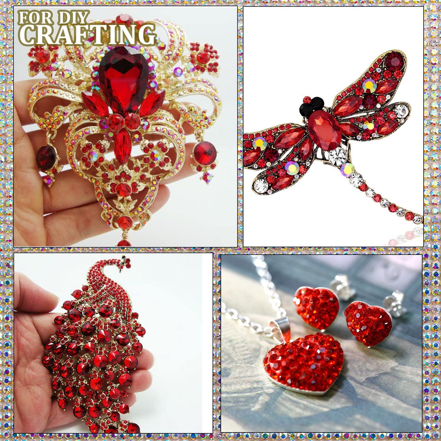 One Pack 2000 Pcs of Flatback Round Red Rhinestones 6 Sizes (1.5-6 mm) with Nail Art Rhinestone Picker Pencil and Tweezers for DIY and Salon Use-BrightBean Baby