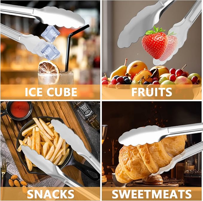 8 Pack Serving Tongs XEVOM Kitchen Tongs,Buffet Tongs, Stainless Steel Food Tong Serving Tong,small tongs (9inch)