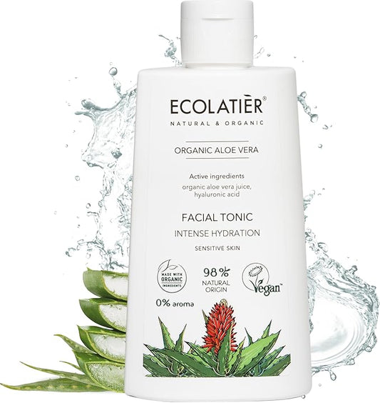 Organic Aloe Vera Facial Toner - 98% Natural Ingredients - Intense Hydration, Hyaluronic Acid, 98% Natural, Vegan - Deep Moisture, Refreshes, and Revitalizes The Skin - 8.5 Fl Oz / 250ml-BrightBean Baby