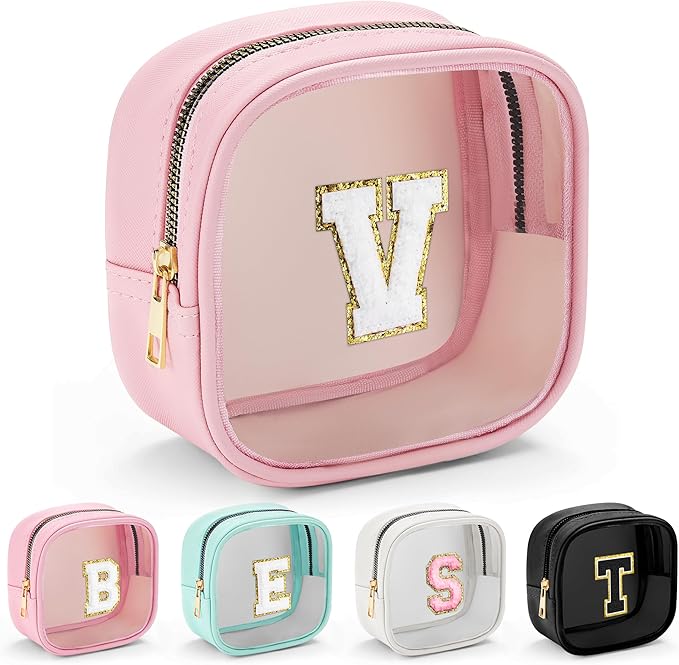 YOOLIFE Initial Make Up Bag Travel Toiletry Bag, Clear Makeup Bag Preppy Cosmetic Bags Organizer Travel Essentials Gifts for Women Teen Girlfriend Teacher Mom Birthday Mothers Day Gifts-BrightBean Baby