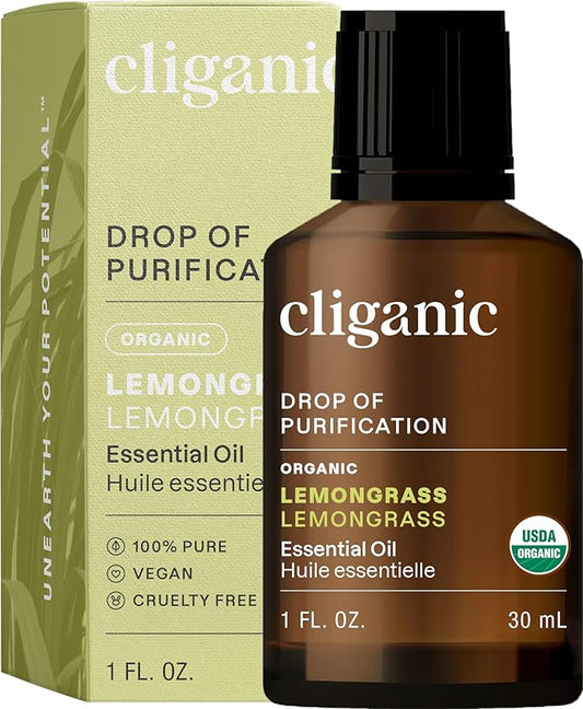 Cliganic Organic Lemongrass Essential Oil, 1oz - 100% Pure Natural Undiluted, for Aromatherapy Diffuser | Non-GMO Verified (Packaging May Vary)-BrightBean Baby