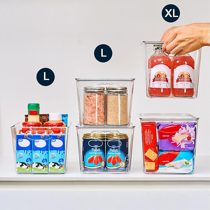 theaoo Clear Storage Bins with Lids Stackable - Large Plastic Containers for Pantry Organization and Storage - Perfect for Kitchen,Fridge,Laundry Room,Bathroom,Garage,Closet,Cabinet Organizer - 6 Pack