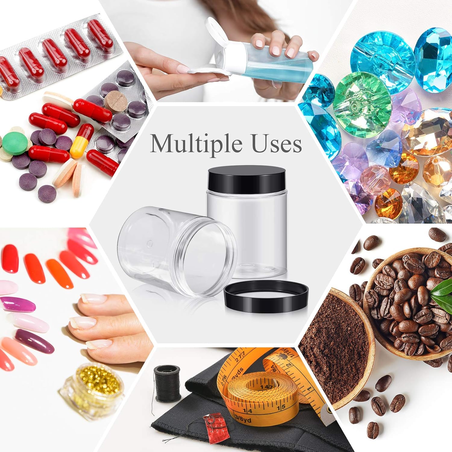 SATINIOR 100 Pcs Plastic Jars with Lids Small Containers Lids Wide Mouth Small Plastic Containers for Lotion Cream Rhinestones Body Butters Travel Storage(10 oz,Black)-BrightBean Baby