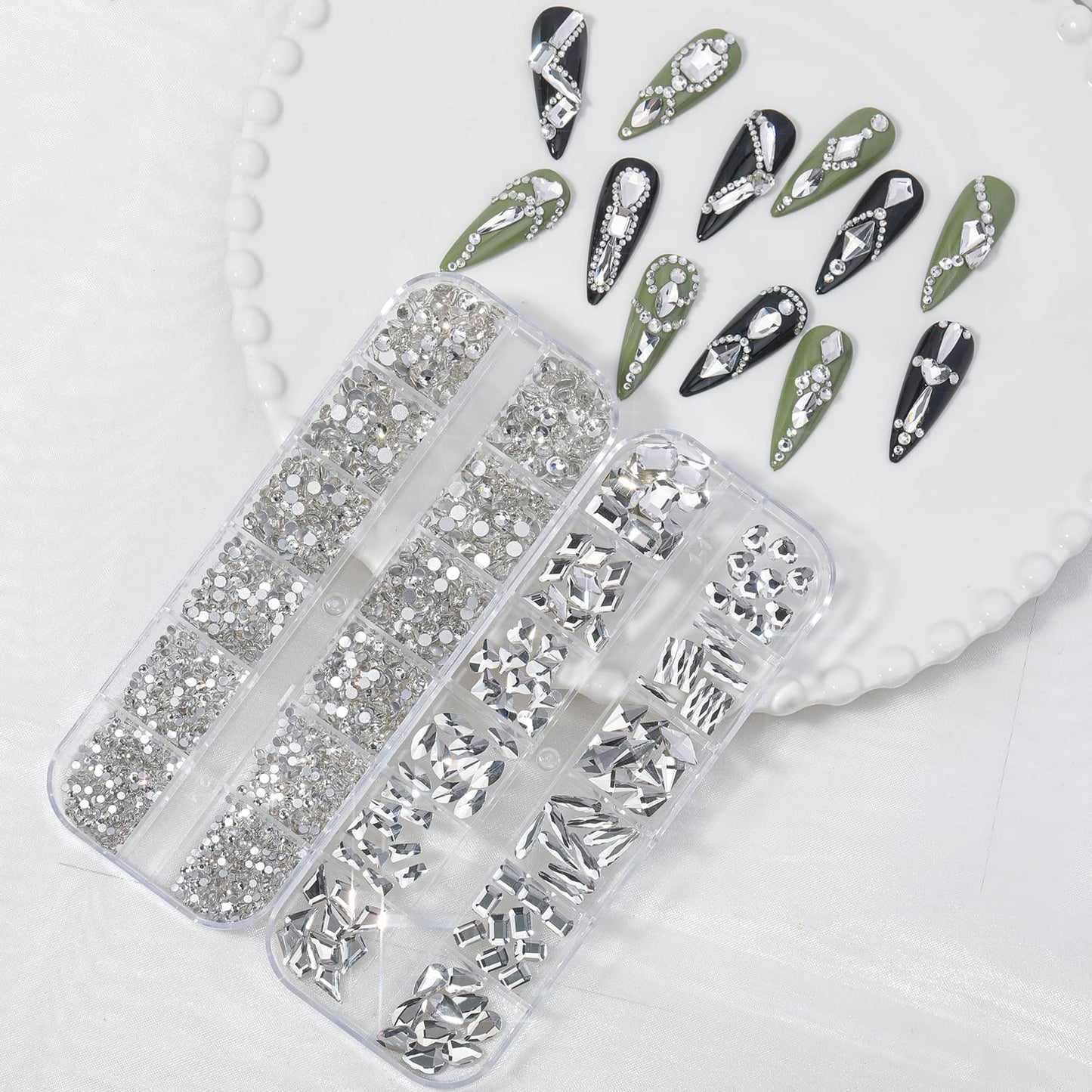 HNUIX Nail Rhinestones - 3D Multi Shape Size, Crystal Clear Nail Gems, Flat Back, with Kit, for Nail Art, DIY Decorations-BrightBean Baby