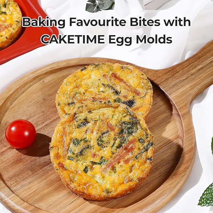 CAKETIME Muffin Top Pan Non Stick,4 Inch Metal Frame Round Egg Baking Pan for Oven English Muffins, Whoopie Pies, Corn Bread, Egg Bites, Breakfast Sandwiches Tarts Red