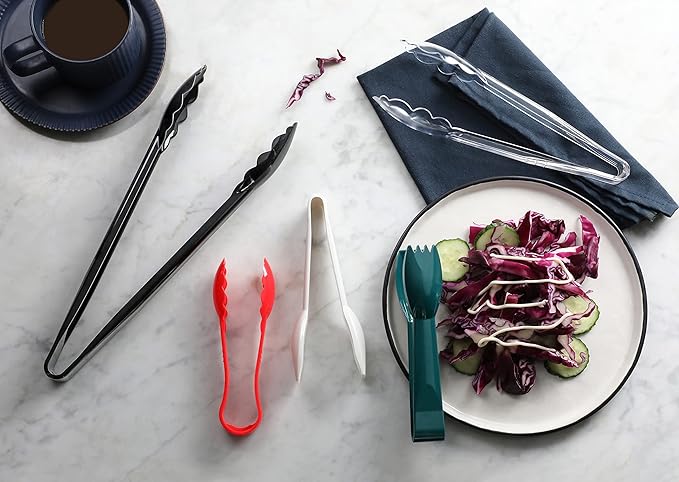 New Star Foodservice 35544 Utility Tong, High Heat Plastic, Scalloped, 12 inch, Set of 12, Red