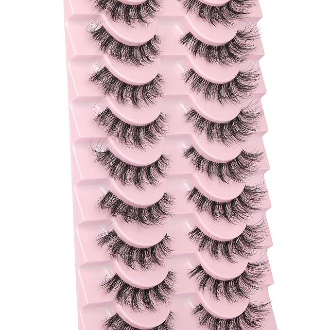 FANXITON Mink Lashes with Clear Band 15 MM 10 Pairs Cat-Eye Lashes Natural Look False Eyelashes Pack Wispy Eyelashes 3D Faux Mink Eyelashes-BrightBean Baby