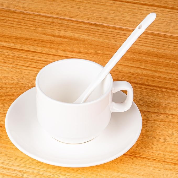 White Long Handle Porcelain Spoons Coffee, Tea, Yogurt and Ice-cream, Cutlery Fitting Ceramic Spoons 6.7 Inch Set of 10 (10, 6.7 inch)