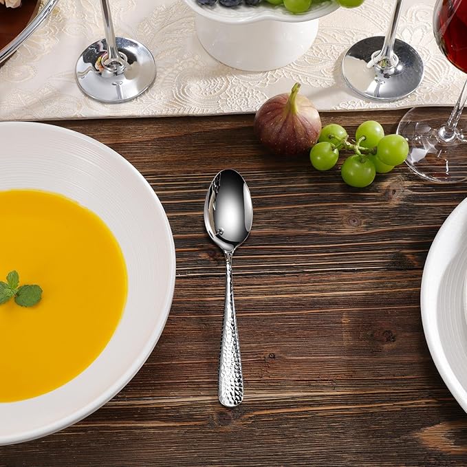 KEAWELL Premium 4-Piece Louise Hammered Spoons Set, 18/10 Stainless Steel, Set of 4, Fine Spoon Set with Round Edge, Dishwasher Safe (7.6" Dinner Spoons)