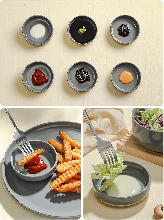 famiware Milkyway Ceramic Soy Sauce Dish, Dipping Bowls Set of 6, Dipping Sauce Bowls/Dishes, 4oz Small Serving Bowls for Side Dishes, Condiment, Sushi, Appetizer, Dessert, Dark Gray