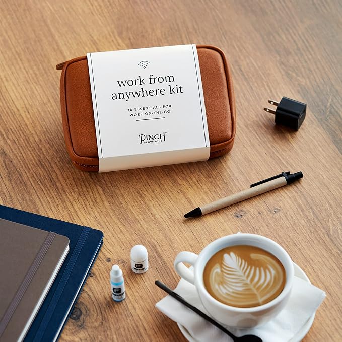 Pinch Provisions Work from Anywhere Kit, Includes 18 Essentials to Help You Stay on Task, Must-Have Essentials, Compact Multi-Functional Double-Pocket Vegan Leather Pouch-BrightBean Baby