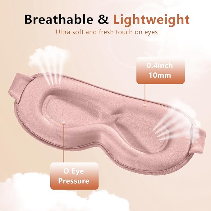 Sleep Mask for Side Sleeper Women Men, Eye Mask for Sleeping Light Blocking, 3D Contoured Cup Sleeping Mask, Soft Breathable Sleep Eye Mask with Adjustable Elastic Strap for Travel Pink-BrightBean Baby