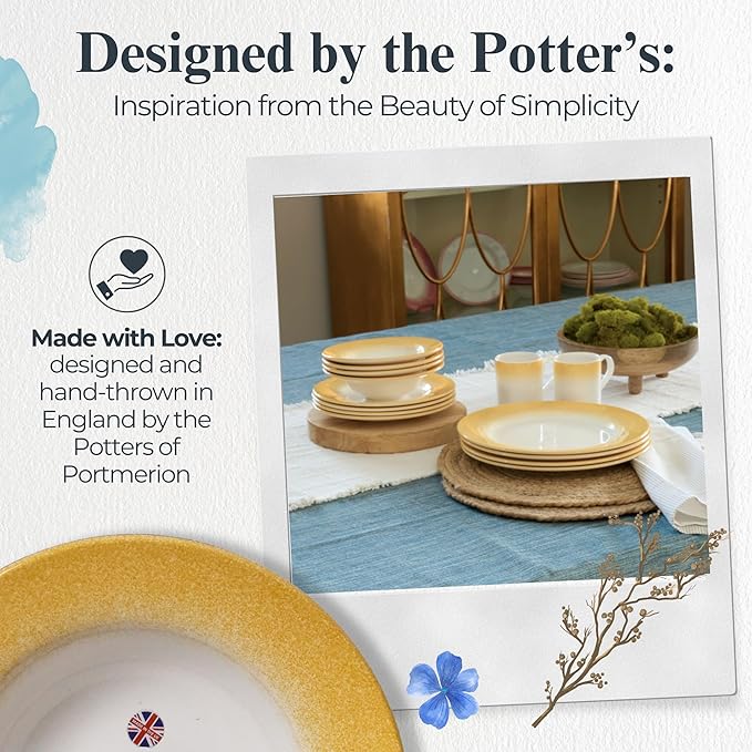 Portmeirion Potter's Mist Oatmeal Bowl (Set of 4) - Ideal for Porridge, Soup, Desserts - Microwave & Dishwasher Safe Earthenware Bowls, Durable Dishware Collection - Made in UK (Yellow Mist)