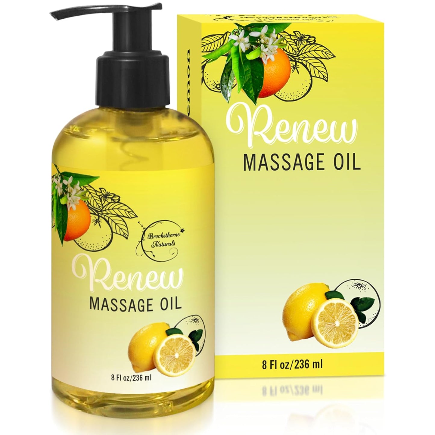 Renew Massage Oil with Orange, Lemon & Peppermint Essential Oils - Great for Massage Therapy or Home use. Ideal for Full Body – with Almond, Grapeseed & Jojoba – by Brookethorne Naturals-BrightBean Baby
