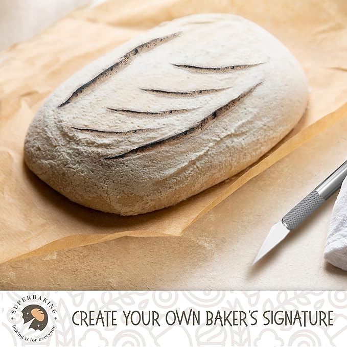 Superbaking 10" Oval Banneton Bread Proofing Basket – Sourdough Starter Kit for Crusty Artisan Style Loaves, Includes Essential Bread Baking Supplies & Tools - Ideal Gift for Bakers
