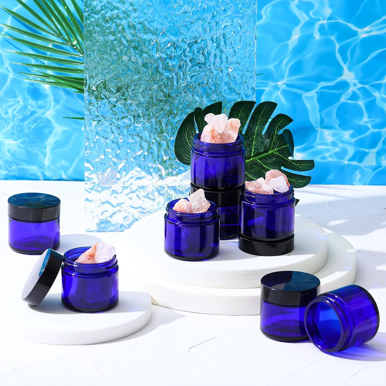 Domensi 32 Pcs 2 oz Glass Jars with Lids Travel Size Round Leakproof Empty Cosmetic Jars with Inner Liners Lid for Storing Makeup Lotions Face Cream Ointments Candle DIY Making (Cobalt Blue)-BrightBean Baby