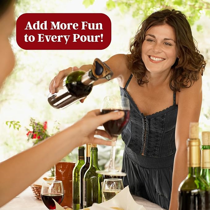 Songbird Specialties Wine Bottle Pourer, Fun Wine Pourer Spout Sings While It Pours, Airtight Wine Bottle Sealer, Acacia Wood with Black Wings