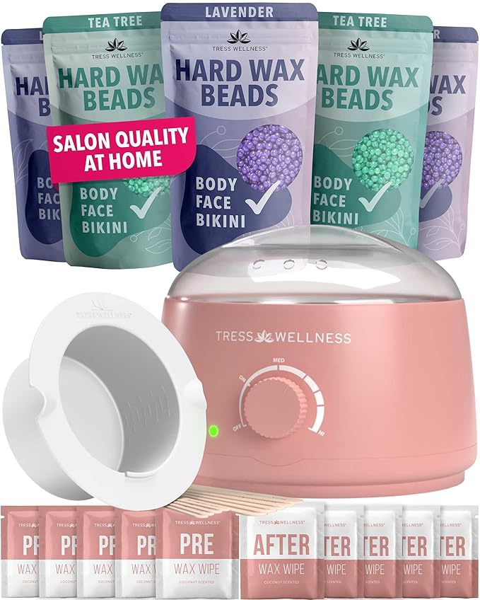 Tress Wellness Waxing Kit for Sensitive Skin – Safe for Face & Skin, Prep & Aftercare Spray, Easy to Use – At-Home Kit for Face, Bikini, Brazilian & Full Body - Pink, No Display-BrightBean Baby