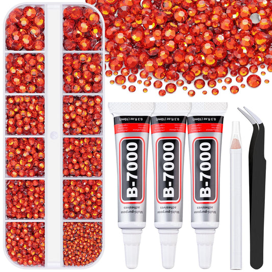 6000Pcs Resin Rhinestones for Bedazzling with 3Pcs B7000 Jewelry Glue, 1 Box Red Zircon Flatback Rhinestones for Crafting Crafts DIY, Crystals Gems for Clothing Shoes Tumblers Nail Art Makeup-BrightBean Baby