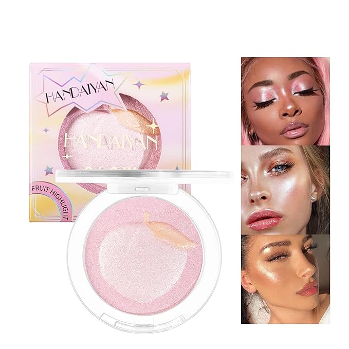 Face Highlighter Makeup Palette, Glossy Glitter Highlight Brightening Contouring Palette Natural Shiny Contour Makeup Illuminator Longlasting Lightweight, Blush&Highlighter (#03 Strawberry)-BrightBean Baby