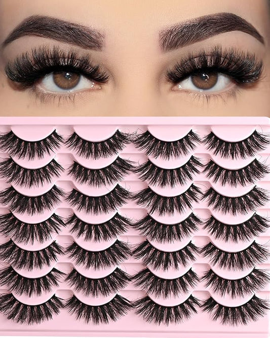 FARRED Cat Eye Lashes Fluffy False Eyelashes 14 Pairs Fake Eyelashes Natural Look Short Natural Lashes Cateye Lash Wispy Volume Eyelash Faux Mink Strip Lashes Pack for Daily Makeup (F27 | 9-17mm)-BrightBean Baby
