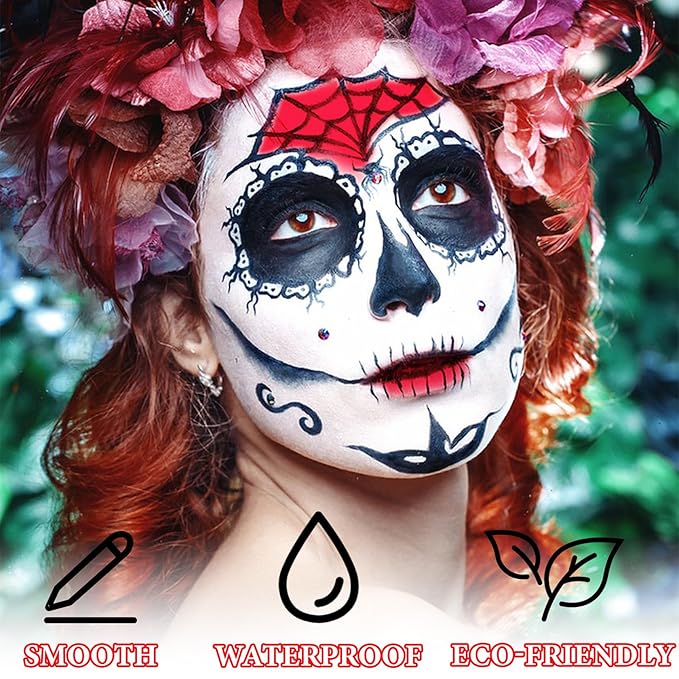 3 Pcs Halloween Face Paint Special Effects Makeup Kit,Water-based Black White Red Face Body Paint,Clown Cosplay SFX Joker Zombie White Makeup Professional Face Painting Kit for Adult-BrightBean Baby