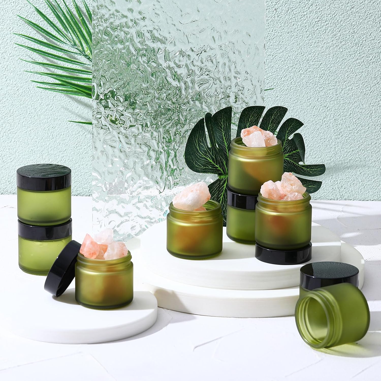 Domensi 48 Pcs 2 oz Glass Jars with Lids Travel Size Round Leakproof Empty Cosmetic Jars with Inner Liners Lid for Storing Makeup Lotions Face Cream Ointments Candle DIY Making (Pea Green)-BrightBean Baby